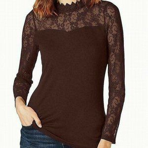 INC Lace-Yoke Mock-Neck Blouse  NWT